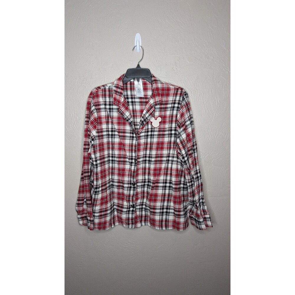 Disney Parks Womens 1X Red Black White Mickey Plaid Flannel Cotton Pajama Set - Picture 3 of 12